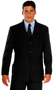 Uniforme executivo masculino preto com terno e gravata