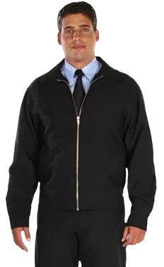 Uniforme social masculino preto com jaqueta de zíper